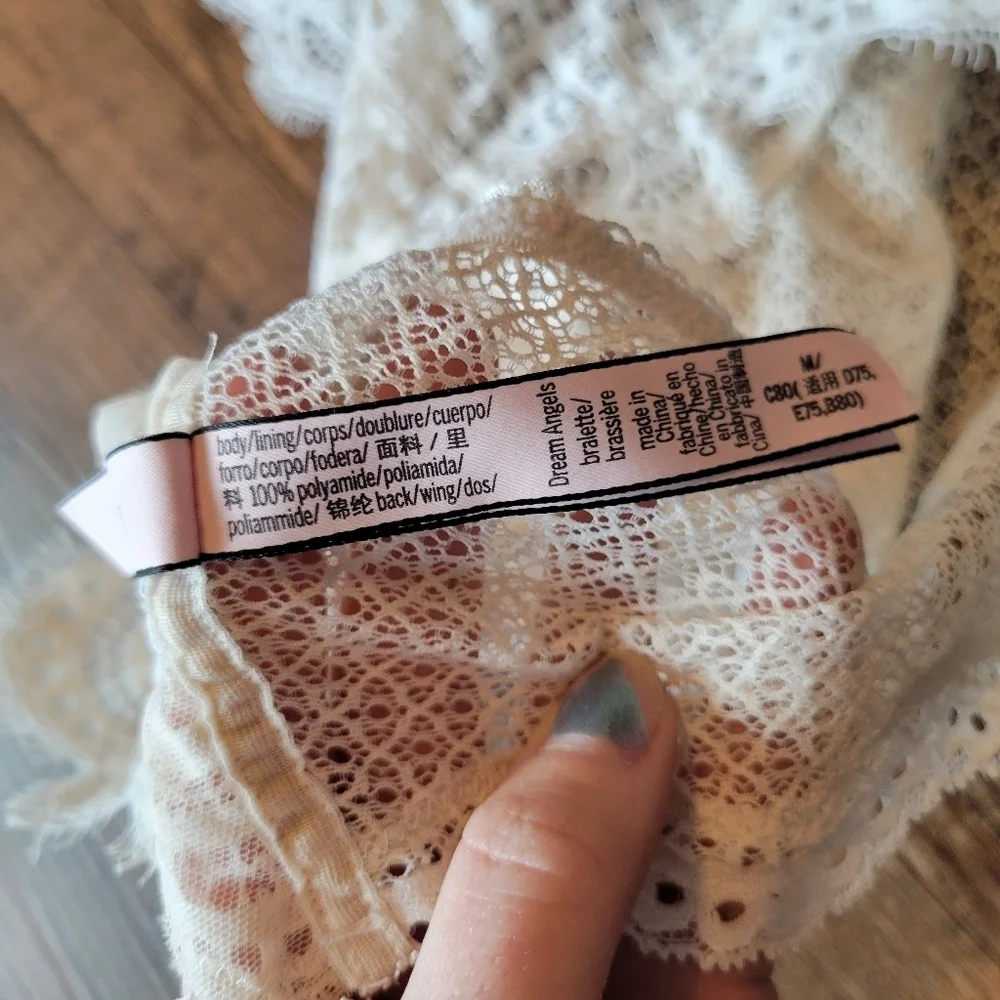 Victoria's Secret Dream Angels Cream White Sheer Lace Racerback Bralette